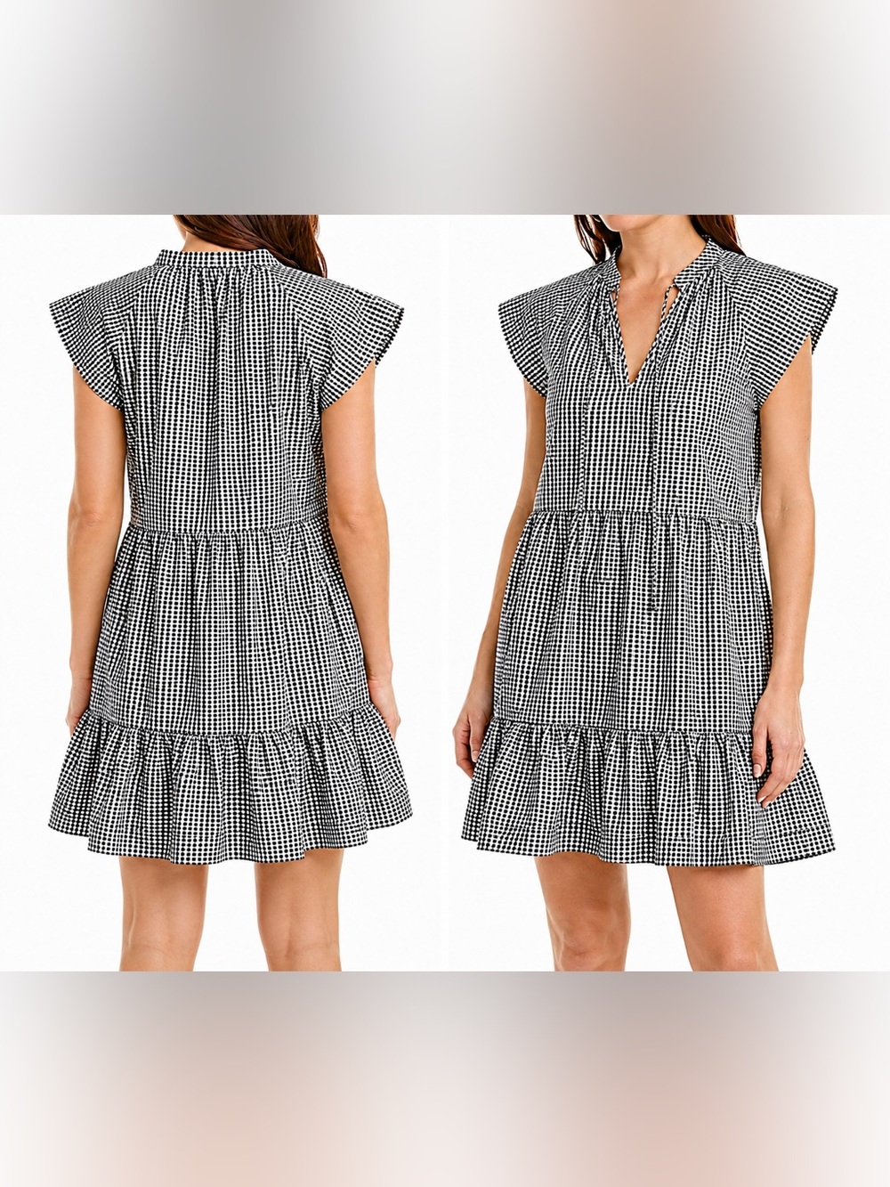 Tyler Böe Claudia Gingham Tiered Mini Dress Black White Size Small